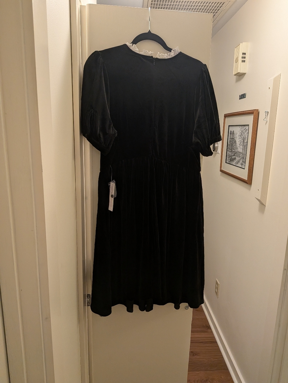 Modcloth Gothic Black Velvet Dress with White Lace 1X - Picture 4 of 5